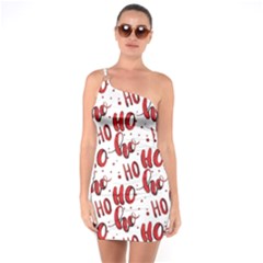 Christmas Watercolor Hohoho Red Handdrawn Holiday Organic And Naive Pattern One Soulder Bodycon Dress by genx