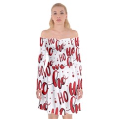 Christmas Watercolor Hohoho Red Handdrawn Holiday Organic And Naive Pattern Off Shoulder Skater Dress by genx