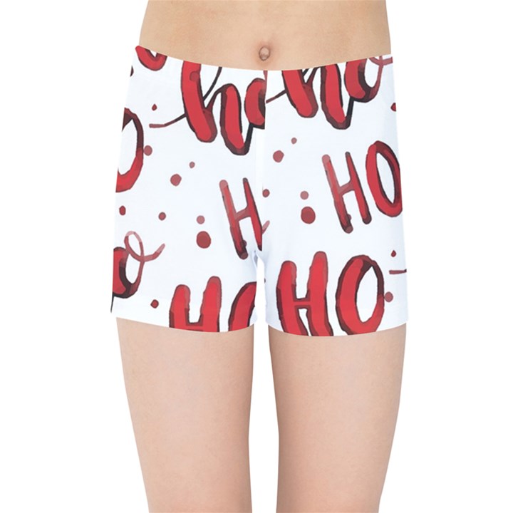 Christmas Watercolor hohoho red handdrawn holiday organic and naive pattern Kids  Sports Shorts