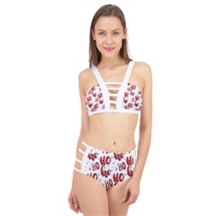 Christmas Watercolor Hohoho Red Handdrawn Holiday Organic And Naive Pattern Cage Up Bikini Set by genx