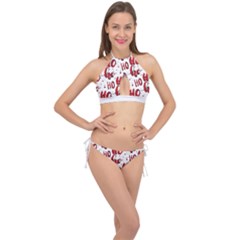 Christmas Watercolor Hohoho Red Handdrawn Holiday Organic And Naive Pattern Cross Front Halter Bikini Set by genx