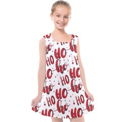 Christmas Watercolor Hohoho Red Handdrawn Holiday Organic And Naive Pattern Kids  Cross Back Dress by genx