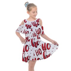 Christmas Watercolor Hohoho Red Handdrawn Holiday Organic And Naive Pattern Kids  Shoulder Cutout Chiffon Dress by genx