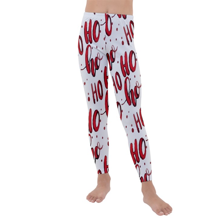 Christmas Watercolor hohoho red handdrawn holiday organic and naive pattern Kids  Lightweight Velour Leggings