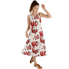 Christmas Watercolor Hohoho Red Handdrawn Holiday Organic And Naive Pattern Summer Maxi Dress by genx