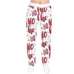 Christmas Watercolor Hohoho Red Handdrawn Holiday Organic And Naive Pattern Women Velvet Drawstring Pants by genx