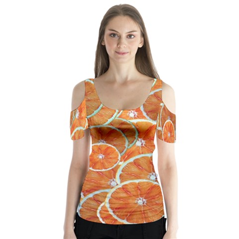 Oranges Background Texture Pattern Butterfly Sleeve Cutout Tee  by HermanTelo