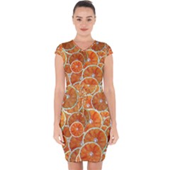 Oranges Background Texture Pattern Capsleeve Drawstring Dress 