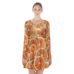 Oranges Background Texture Pattern Long Sleeve Velvet V-neck Dress