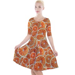 Oranges Background Texture Pattern Quarter Sleeve A-line Dress by HermanTelo