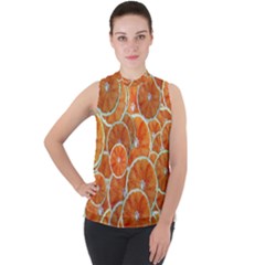 Oranges Background Texture Pattern Mock Neck Chiffon Sleeveless Top by HermanTelo