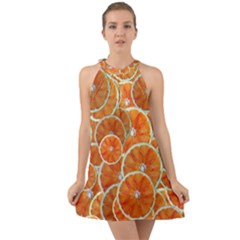 Oranges Background Texture Pattern Halter Tie Back Chiffon Dress