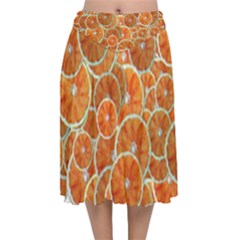 Oranges Background Texture Pattern Velvet Flared Midi Skirt