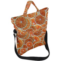 Oranges Background Texture Pattern Fold Over Handle Tote Bag by HermanTelo