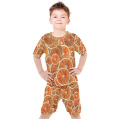 Oranges Background Texture Pattern Kids  Tee And Shorts Set by HermanTelo