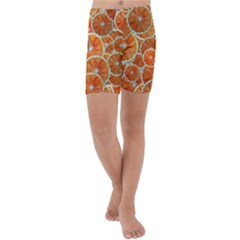 Oranges Background Texture Pattern Kids  Lightweight Velour Capri Yoga Leggings by HermanTelo