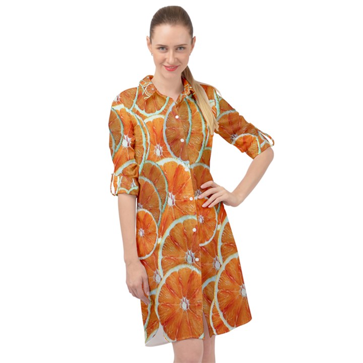 Oranges Background Texture Pattern Long Sleeve Mini Shirt Dress