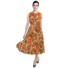 Oranges Background Texture Pattern Round Neck Boho Dress