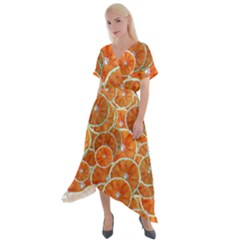 Oranges Background Texture Pattern Cross Front Sharkbite Hem Maxi Dress