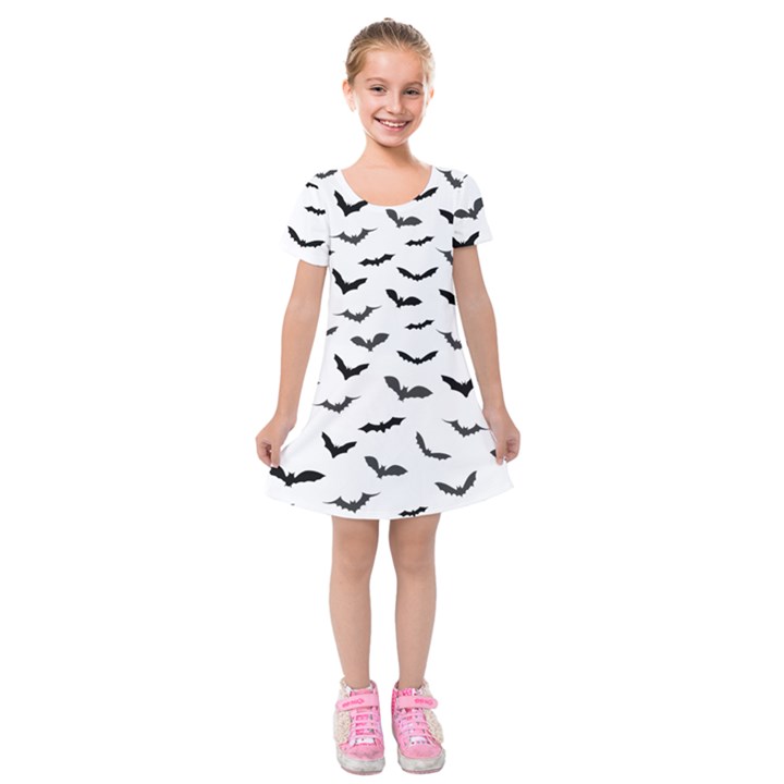 Bats Pattern Kids  Short Sleeve Velvet Dress