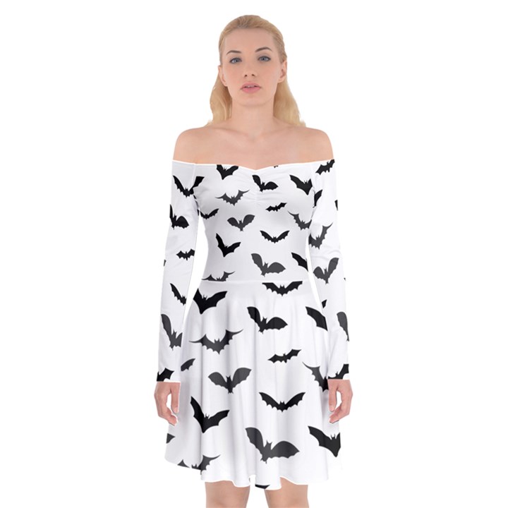 Bats Pattern Off Shoulder Skater Dress