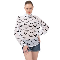 Bats Pattern High Neck Long Sleeve Chiffon Top