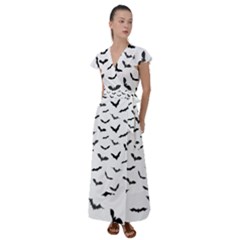 Bats Pattern Flutter Sleeve Maxi Dress