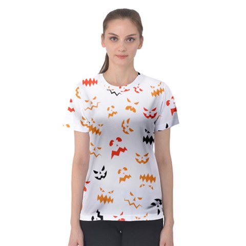 Pumpkin Faces Pattern Women s Sport Mesh Tee by Sobalvarro