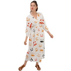 Pumpkin Faces Pattern Grecian Style  Maxi Dress