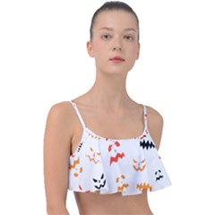 Pumpkin Faces Pattern Frill Bikini Top