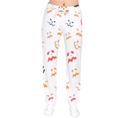 Pumpkin Faces Pattern Women Velvet Drawstring Pants by Sobalvarro