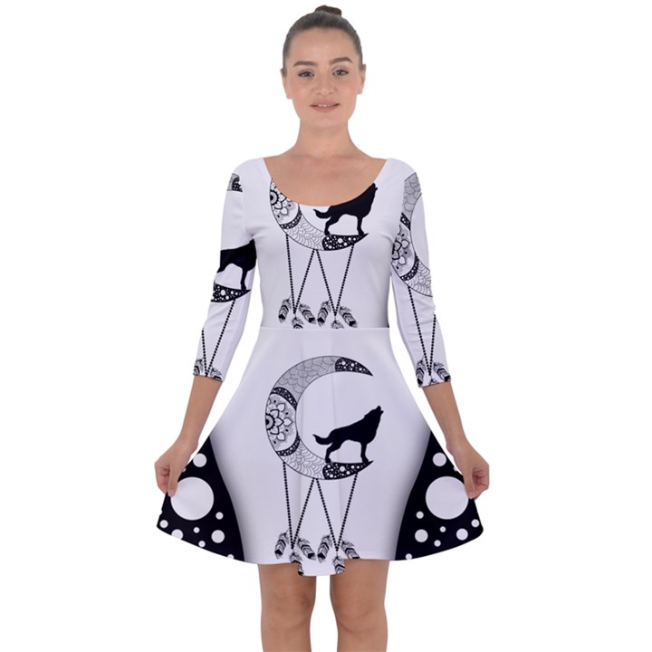 Wonderful Moon With Black Wolf Quarter Sleeve Skater Dress