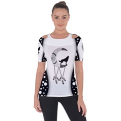 Wonderful Moon With Black Wolf Shoulder Cut Out Short Sleeve Top by FantasyWorld7