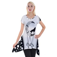 Wonderful Moon With Black Wolf Short Sleeve Side Drop Tunic by FantasyWorld7