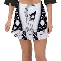 Wonderful Moon With Black Wolf Fishtail Mini Chiffon Skirt by FantasyWorld7