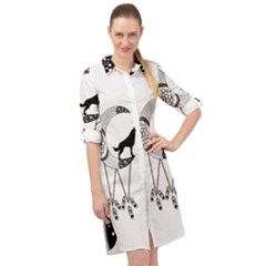 Wonderful Moon With Black Wolf Long Sleeve Mini Shirt Dress