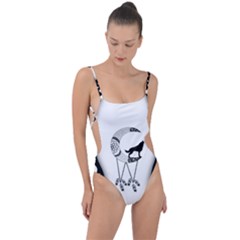 Wonderful Moon With Black Wolf Tie Strap One Piece Swimsuit by FantasyWorld7