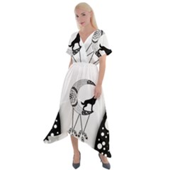 Wonderful Moon With Black Wolf Cross Front Sharkbite Hem Maxi Dress