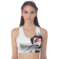 Banksy Graffiti Uk England God Save The Queen Elisabeth With David Bowie Rockband Face Makeup Ziggy Stardust Sports Bra by snek