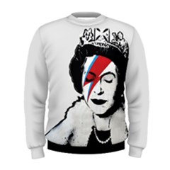 Banksy Graffiti Uk England God Save The Queen Elisabeth With David Bowie Rockband Face Makeup Ziggy Stardust Men s Sweatshirt by snek