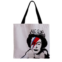 Banksy Graffiti Uk England God Save The Queen Elisabeth With David Bowie Rockband Face Makeup Ziggy Stardust Zipper Grocery Tote Bag by snek