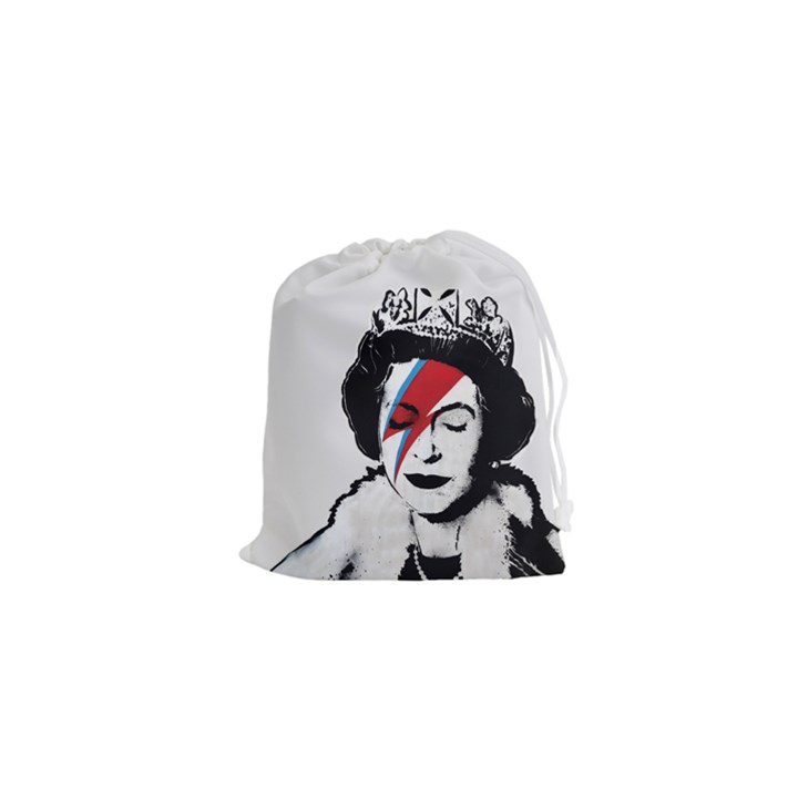 Banksy graffiti UK England God Save the Queen Elisabeth with David Bowie rockband face makeup Ziggy Stardust Drawstring Pouch (XS)