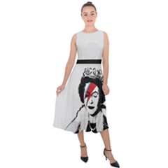 Banksy Graffiti Uk England God Save The Queen Elisabeth With David Bowie Rockband Face Makeup Ziggy Stardust Midi Tie-back Chiffon Dress by snek