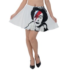 Banksy Graffiti Uk England God Save The Queen Elisabeth With David Bowie Rockband Face Makeup Ziggy Stardust Velvet Skater Skirt by snek