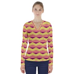 Background Colorful Chevron V-neck Long Sleeve Top by HermanTelo