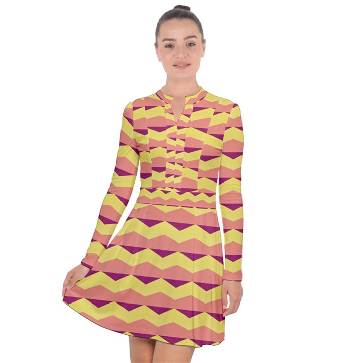 Background Colorful Chevron Long Sleeve Panel Dress