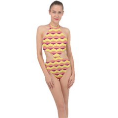 Background Colorful Chevron Halter Side Cut Swimsuit