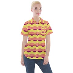 Background Colorful Chevron Women s Short Sleeve Pocket Shirt