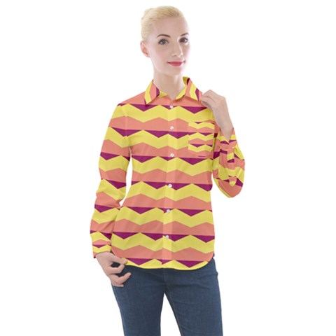 Background Colorful Chevron Women s Long Sleeve Pocket Shirt by HermanTelo