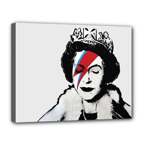 Banksy Graffiti Uk England God Save The Queen Elisabeth With David Bowie Rockband Face Makeup Ziggy Stardust Canvas 14  X 11  (stretched) by snek